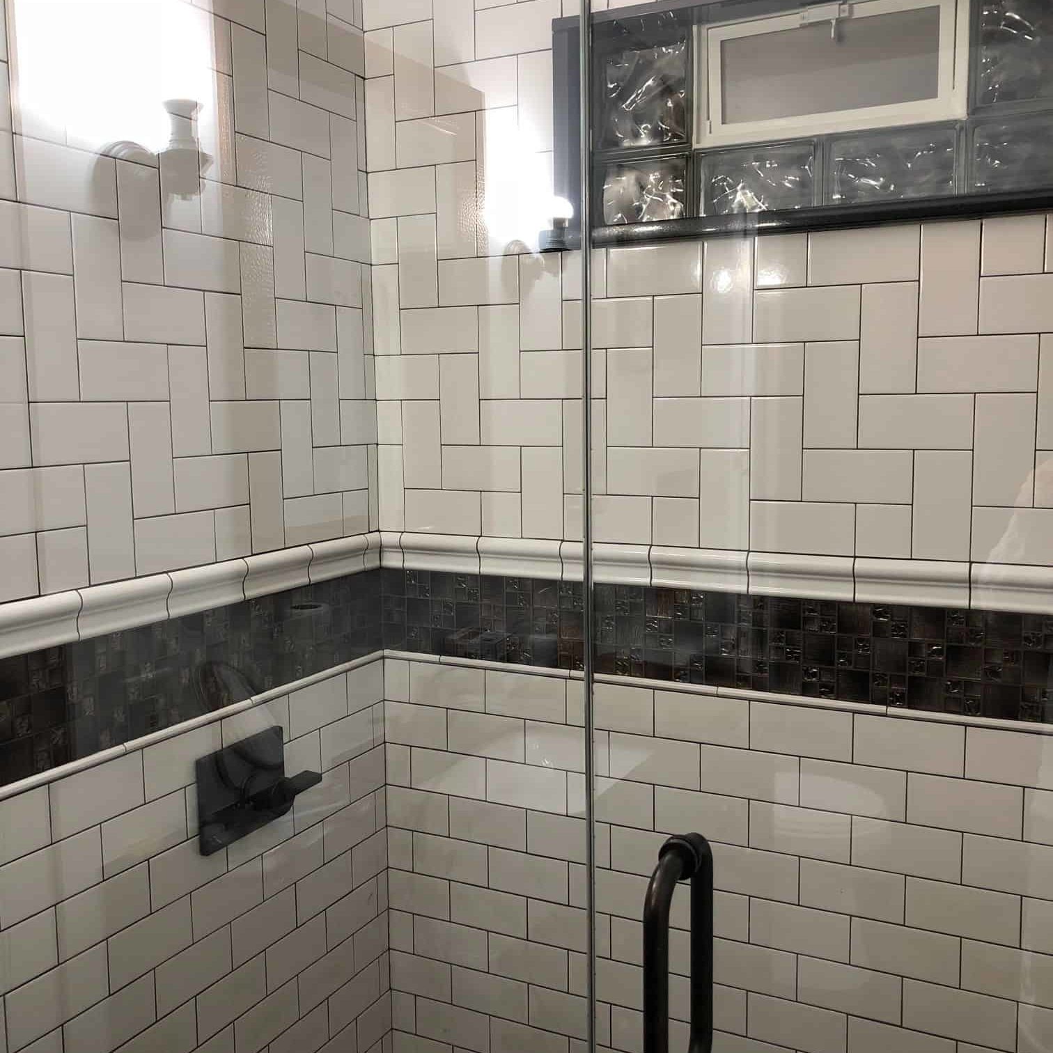 Tile shower with glass windows